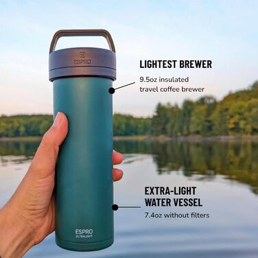 Френч-прес для кави ESPRO Ultralight Mini з термоізоляцією, 475 мл, зелений – портативна кавоварка для подорожей