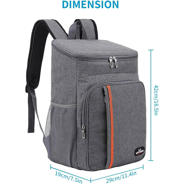 Терморюкзак 24L, ізольований, для пікніків, кемпінгу, пляжу, походів (сірий)