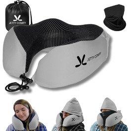 Подушка для шиї в подорожах з Memory Foam з капюшоном та захистом обличчя: підтримка шиї, зменшення навантаження та втоми, захист приватності в літаку