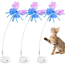 GoldenSun Cat Toy, 3 in 1 Electric Interactive Automatic Toy for Cats, Whack-A-Mole, Fluttering Butterfly, including Ball, USB Rechargeable Cat Teaser with 6 Attachments (Z 3 Butterfly)