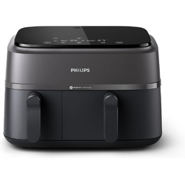 Фритюрниця Philips Dual Basket Airfryer 3000, 9 л, 2 кошики, синхронізація, Rapid Air, багатофункціональна, енергоощадна, 90% менше жиру, керування через додаток HomeID (NA350/00)