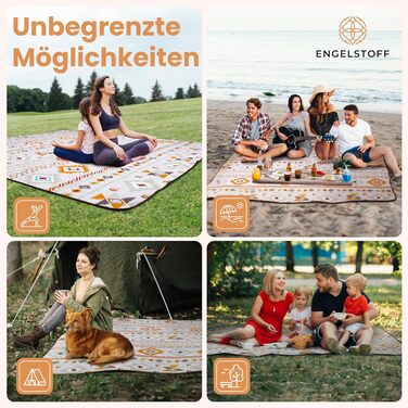 Engelstoff® Waterproof Picnic Blanket - Boho Blanket 200x200 cm - XXL Beach Blanket - Waterproof Blanket for Outdoor Use, Insulated, for Swimming Pools, Beach, Park, Travel, Hiking, Playground, Camping including e-Book