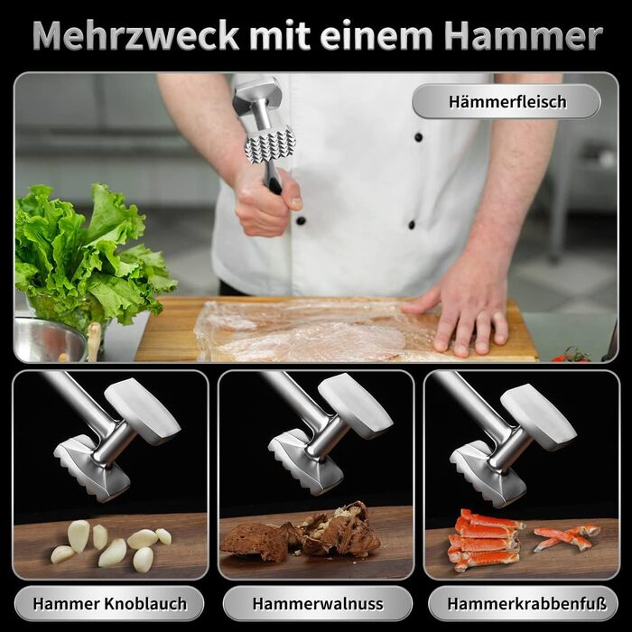 Молоток для м'яса Fleischhämmer з нержавіючої сталі, двосторонній, для шніцелів, котлет, стейків - ніж для розм'якшення м'яса