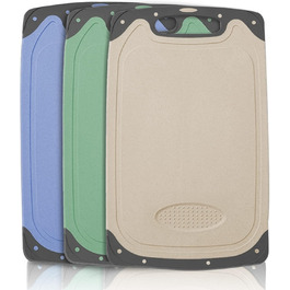 Plastic Cutting Board Set, BPA Free Kitchen Cutting Boards, Personalized Cutting Board with Non-Slip Feet, Deep Juice Groove, Blue, Green