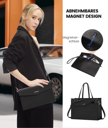 Сумка для ноутбука LOVEVOOK жіноча водонепроникна, сумка для роботи та навчання, бізнес-портфель, 17.3 дюйми, чорний/бежевий/коричневий