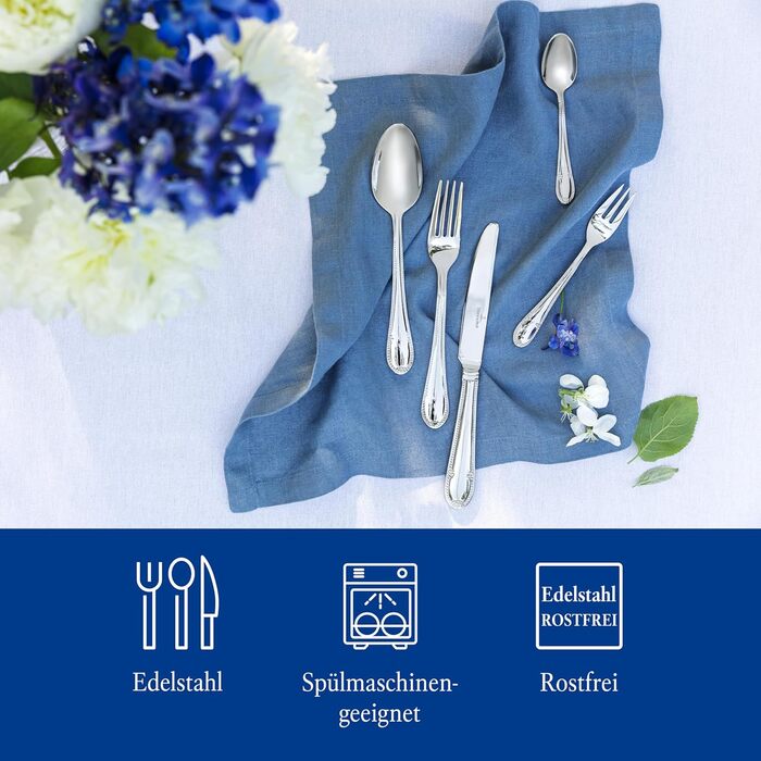 Villeroy & Boch – Mademoiselle Tableware Set, 68-Piece Cutlery Set, Dishwasher-Safe, Stainless Steel, Cutlery for 12 People, Cutlery Set for 12 People, Dinner Cutlery Set, Knives, Forks, Spoons, Stainless Steel 68-Piece. Elegant & Classic