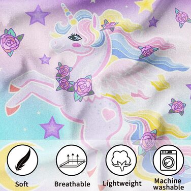 LLTTEER Unicorn Bedding Set for Kids Girls, 3D Printed Unicorn Cartoon Bedspread, Soft Microfiber Bedspread with 2 Pillowcases 50x75cm for Girls (Unicorn 04, 200 x 200 cm)