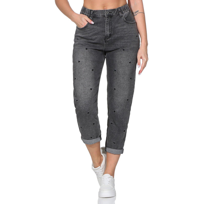 Джинси жіночі Hailys Mom Jeans з високою талією, сірі серця (S)