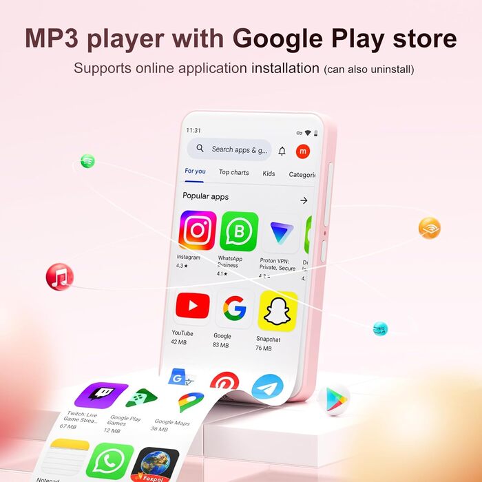 MP3 плеєр Oilsky 80GB з Bluetooth, WiFi, Android 9.0, 4