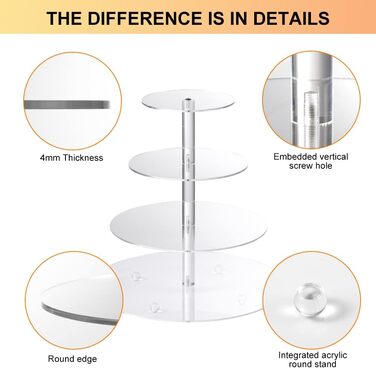 Підставка для тортів на 4 яруси, кругла, з акрилу, 30.5 см - для вечірок, свят, днів народжень