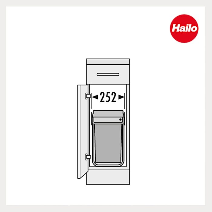 Відро для сміття Hailo Tandem 3650103 | Вбудований контейнер для сміття 2 секції, 50 мішків, для шаф від 300 мм, зручний висувний механізм, срібно-антрацитовий колір