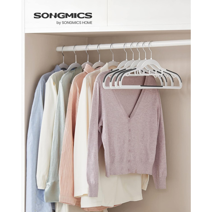 Набір вішалок SONGMICS 50 шт., пластик, антиковзаючі, економія місця, 42 см, поворотний гачок 360°, срібно-біло-темно-сірий