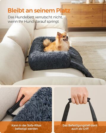 Feandrea FluffyHug Dog Bed, Plush, Dog Blanket Sofa, Sofa Protector Dog, Dog Cushion, Size M, for small and medium-sized dogs, 80 x 75 x 16 cm, dark grey PGW221G02