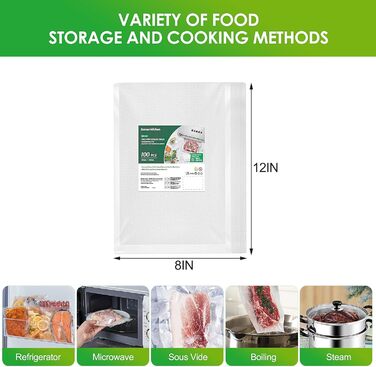 Trintion Vacuum Bags, 200 Bags 20x30cm Vacuum Bags for all Vacuum Sealers & Food Vacuum Sealer, Extractable Packaging Design, Cookable Sous Vide Freezer Bags, Embossed Air Channels
