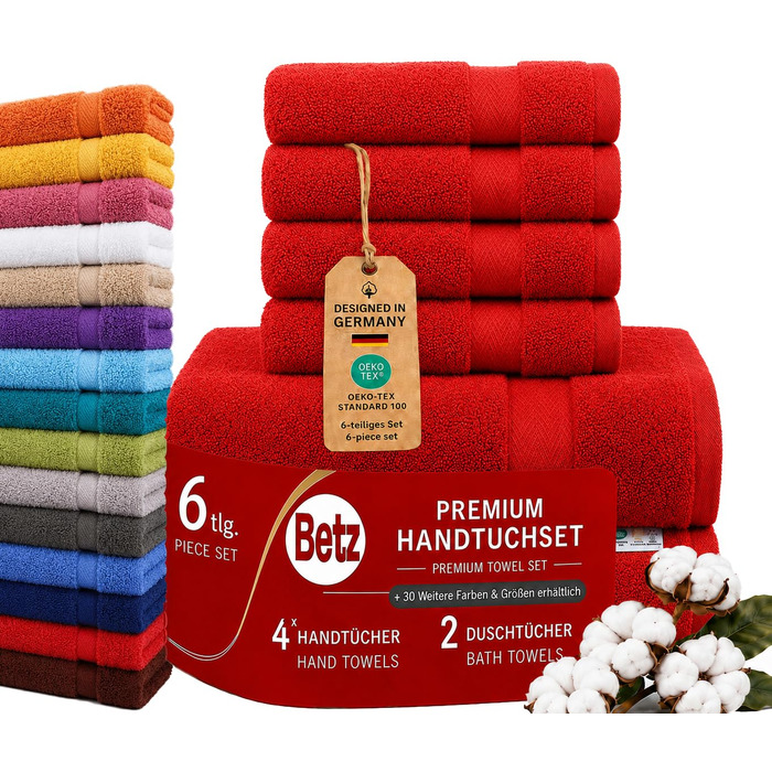 Набір махрових рушників Betz Premium, 6 шт. (4 шт. 50x100 см, 2 шт. 70x140 см), 100% бавовна, червоний