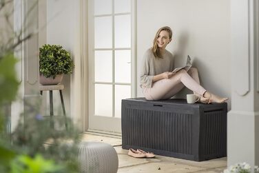 Koll Living ящик для подушок 270 л, графіт, водонепроникний, з вентиляцією, сучасна деревна текстура, кришка витримує до 250 кг