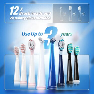 Електрична зубна щітка Demita зі звуковою технологією, 8 насадок, 40000 VPM, 5 режимів, швидка зарядка (30 днів роботи), чорний та рожевий кольори, у комплекті з кейсом S1