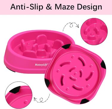 Набір мисок для собак MateeyLife (2 шт) – повільний годівник, антиковзаючі миски для собак середніх та великих порід (рожевий, маленький)