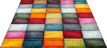 Monde Deluxe Living Room Carpet, Hand Carved, Short Pile, Colorful, Multicolored, Blue, Red, Brown, Green, Grey, Checkered, 80 x 150 cm, Multicolored