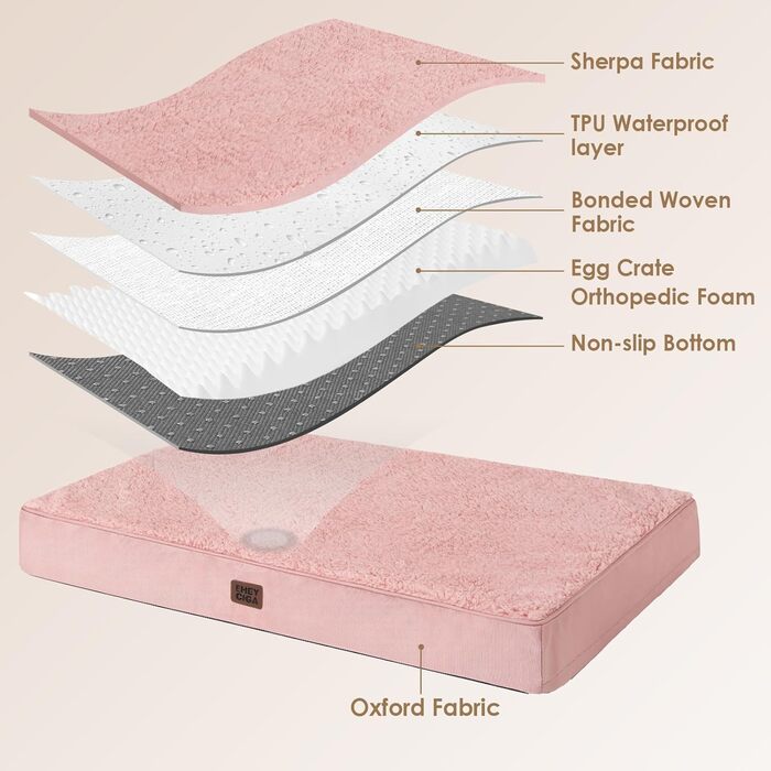 Ортопедичне ліжко для собак середніх порід EHEYCIGA 89x58x9 см, м'яке, миється, рожеве