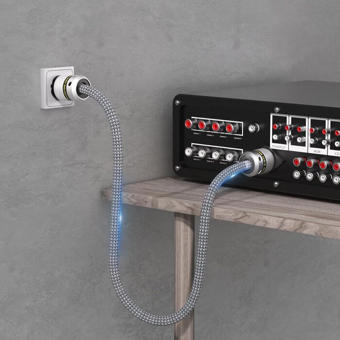 Hi-End мережевий кабель Monosaudio P083 (1.5м), мідний OFC, 2-полюсний аудіофільський кабель живлення Schuko - IEC C15 для підсилювача, DVD, сабвуфера та декодера