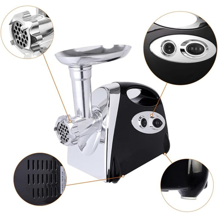 М'ясорубка електрична 800W з насадками для ковбас, нержавіюча сталь, чорна - багатофункціональний кухонний комбайн