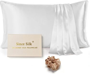 Шовкова наволочка Since Silk, 100% натуральний шовк мулбері, двостороння, 25 момі, з потайною блискавкою, 50x75 см, кремова