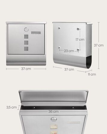 Поштова скринька SONGMICS з замком, оглядовим вікном та відділенням для газет, сіра - GMB20AG (37x37x11 см)