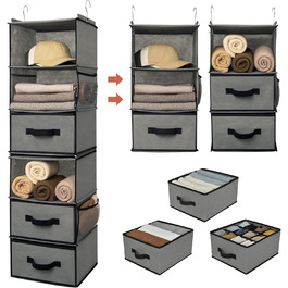 Органайзер для шафи GRANNY SAYS, підвісний, з шухлядами, 1 шт. - підвісне зберігання, полиця для шафи, тканинний органайзер для спальні (сірий, роздільник)