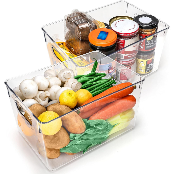 Kurtzy 2-Pack Refrigerator Organizer for Kitchen & Cabinets - Overall Length 26 cm - Clear Plastic Kitchen Organizer - Refrigerator Boxes for Bathroom, Pantry, Freezer, Kitchen Cabinet Organizer