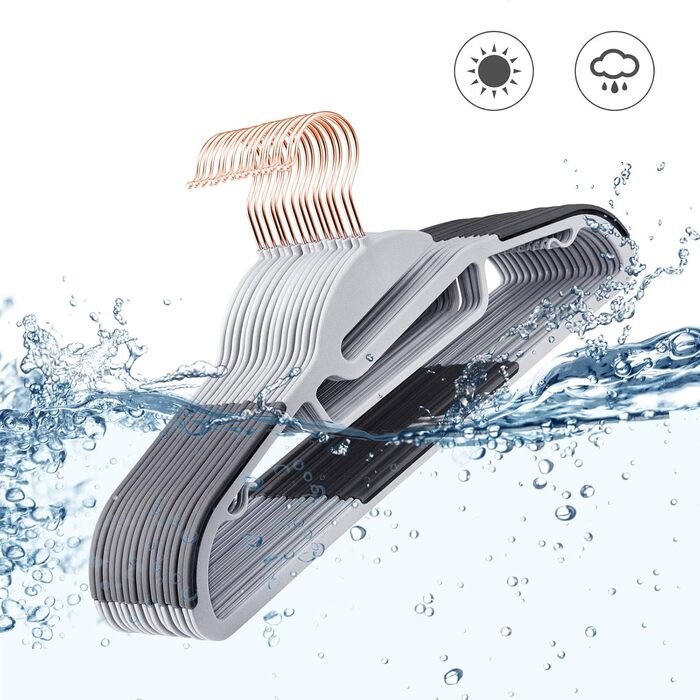 Набір вішалок SONGMICS 30 шт., для костюмів, з пластику, преміум-якість, антиковзаюче покриття, економія місця, 0,5 см товщина, гачок рожевого золота, поворот на 360°, ширина 41,5 см, світло-сірий + темно-сірий