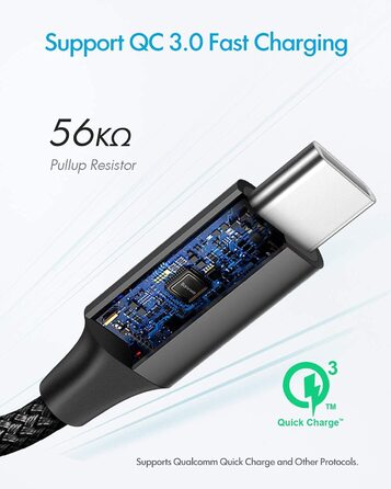 Кабель USB-C на USB-A 6м, чорний, для Samsung, iPhone, Redmi, Pixel | Швидка зарядка, нейлон