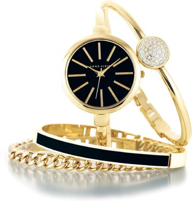 Жіночий набір аксесуарів Anne Klein: золотистий годинник-браслет та комплект браслетів, Gold/Black