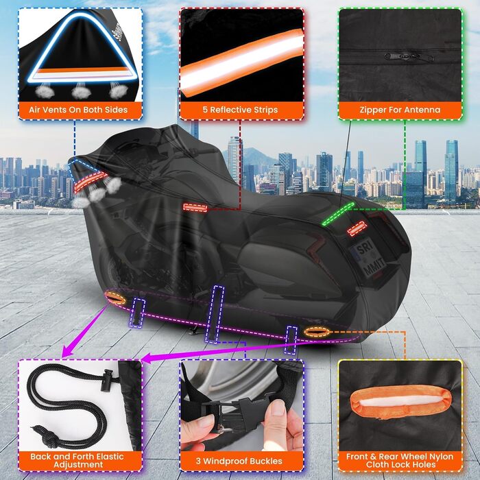 Чохол для мотоцикла Harley Davidson Touring, 3XL, 420D, захист від УФ, дощу та пилу, преміум-якість, чорний-помаранчевий