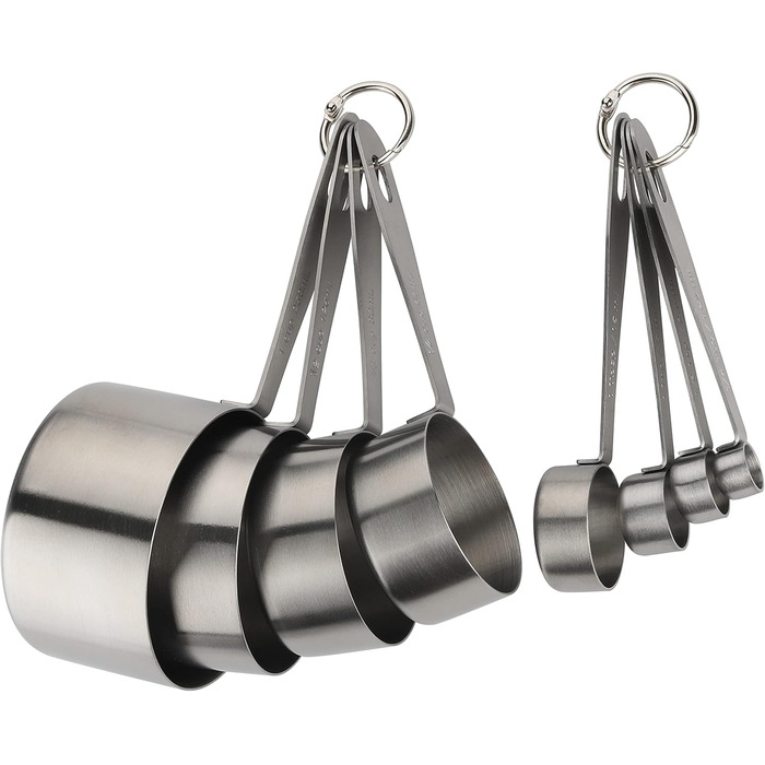 Stainless steel measuring cups and spoons, set of 8 consisting of 4 measuring cups and 4 spoons for dry and liquid ingredients