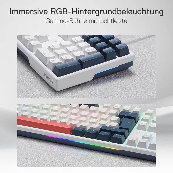 Redragon K668 QWERTZ Клавіатура для ігор з провідним підключенням, 105+4 клавіші, Hot-Swap сокет, тихі червоні перемикачі, двоколірні кейкапи, RGB-підсвітка, мультимедійні комбінації, QWERTZ