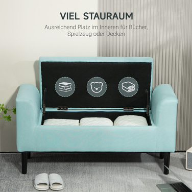 HOMCOM Storage Bench, Upholstered Bench with Linen Look, Load Capacity up to 130 kg, Storage Box, for Living Room Bedroom Hallway, 116 x 44 x 58 cm Green | Aosom