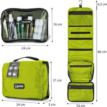 Чоловіча дорожня косметичка TRAVANDO з петлею, прозора, велика, для подорожей, зелена