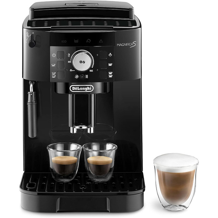 De'Longhi Magnifica S ECAM11.112.B, fully automatic coffee machine with milk frother for cappuccino, with espresso direct selection buttons and rotary dial, 2-cup function, black
