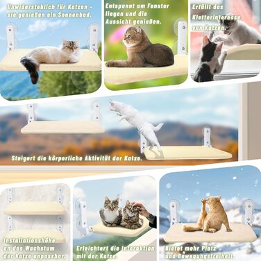 Лежанка для котів на вікно 60x30 см, гамак для котів зі стабільними присосками, складане ліжко для котів на вікно, лежанка на підвіконня для котів до 20 кг, (Чотири сезони XL, Бежевий)