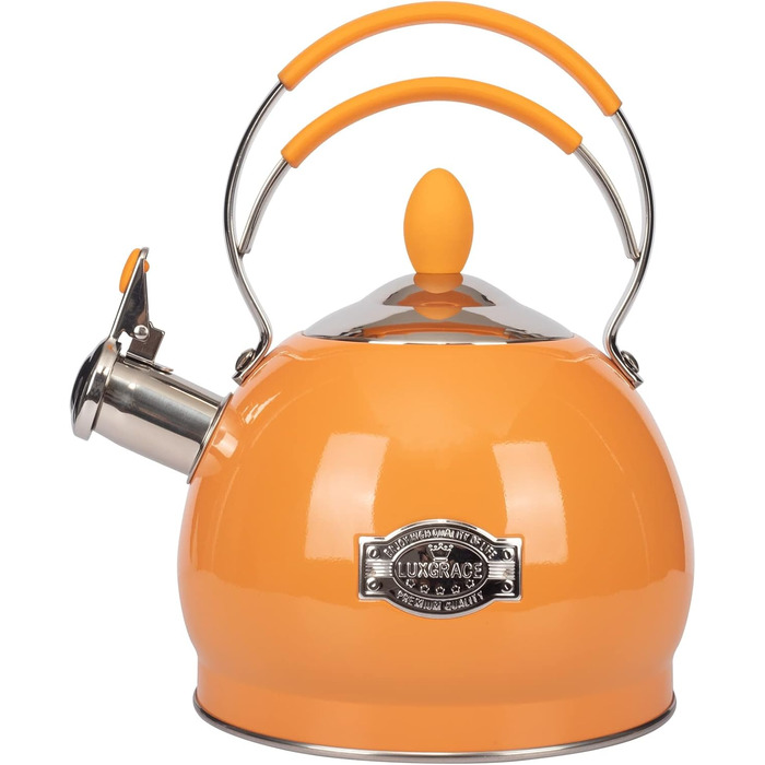 Ретро чайник-свисток з ручкою, 2.6L, оранжевий
