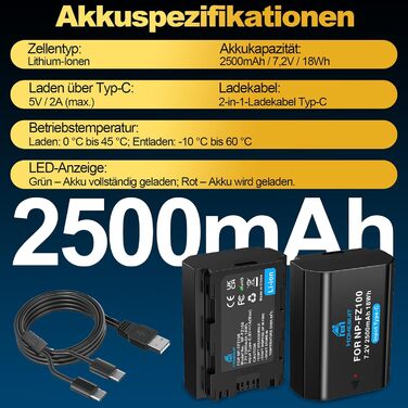 Акумулятор NP-FZ100 Homesuit 2280mAh та подвійний зарядний пристрій для камер Sony ZV-E1, FX3, FX30, A7RIII, A7RV, A7RIV, A7SIII, A7III, A7IV, A7C, A7CII, A6600, A6700, Alpha A1, A9, A9II, A9III, 9R, A9R, 9S (2 шт.)