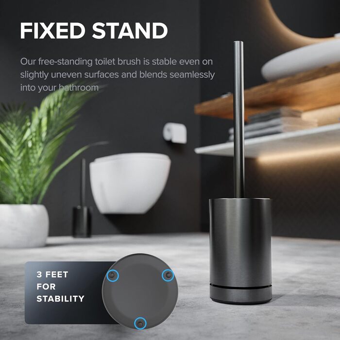 Набір для чищення унітазу Gunmetal matt з силіконовою щіткою | Без торпедо, знімною підставкою | З нержавіючої сталі, змінний насадок