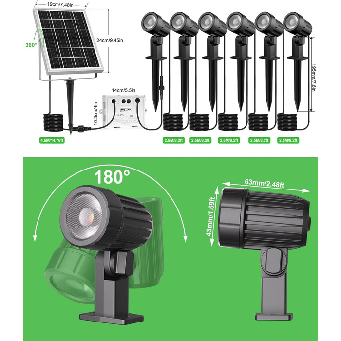 CLY Solar Lamps for Outdoors, Solar Spotlights Garden Light with Remote Control IP66 Waterproof 10 Colors 30 Dynamic Modes Timer Garden Lighting for Gardens Path Christmas Decoration 6 Pieces (Warm White/Natural/Cold White, 6 Pieces)