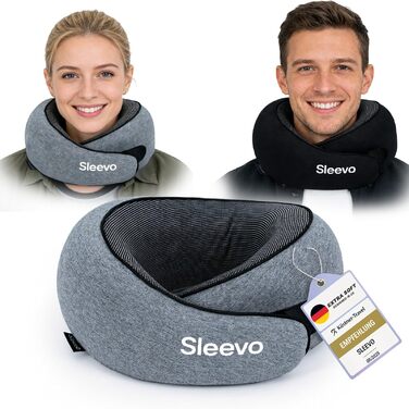 Подушка для шиї з Memory Foam – Подушка-вишенка для подорожей – Ергономічна подушка для літака, з захистом від світла та миючим покривалом, з сумкою – Чорний (L) (Сірий, L)