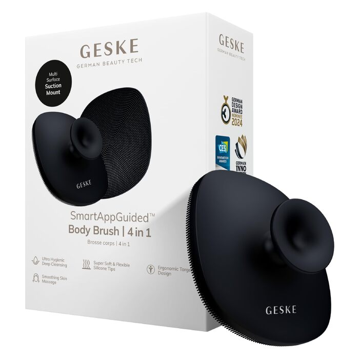 Електрична щітка для тіла GESKE Body Brush 4 в 1, силіконова щітка для глибокого очищення та масажу тіла, ергономічний дизайн, чорна