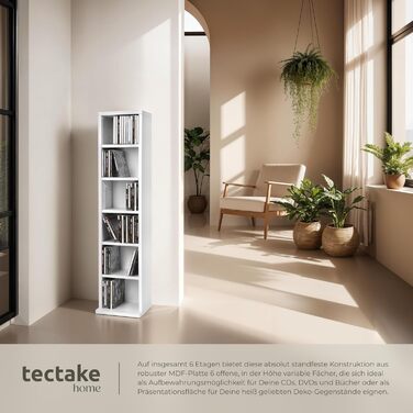 Tectake® CD-стелаж, дерев'яний відкритий стелаж для 102 CD/DVD, настінний білий органайзер для вітальні та офісу