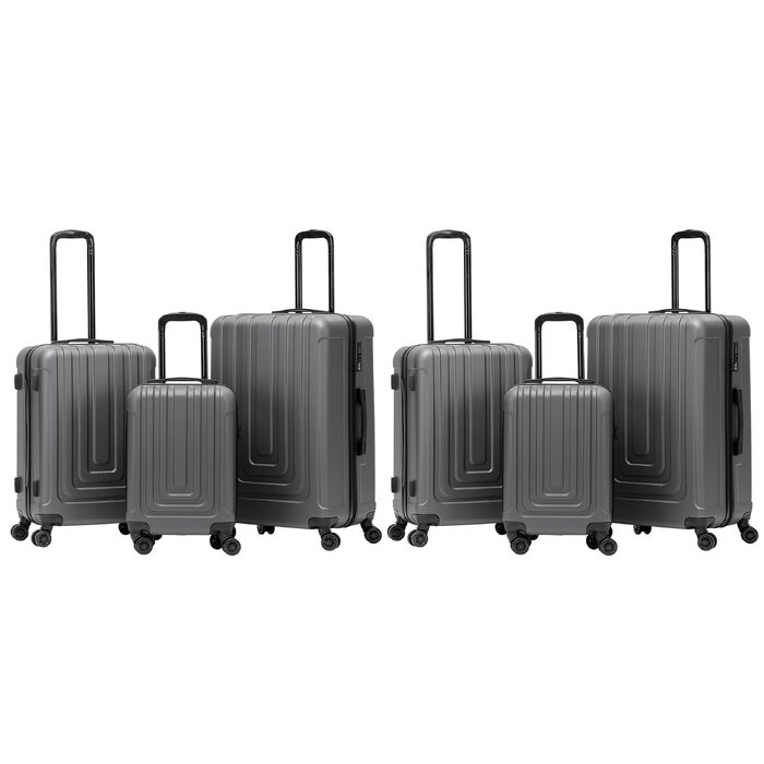 Набір валіз Flight Knight Premium з ABS-пластику, TSA-замком та USB-портом, 8 коліс-спінерів, антрацит (55см, 67см, 76.5см) — 3 шт.