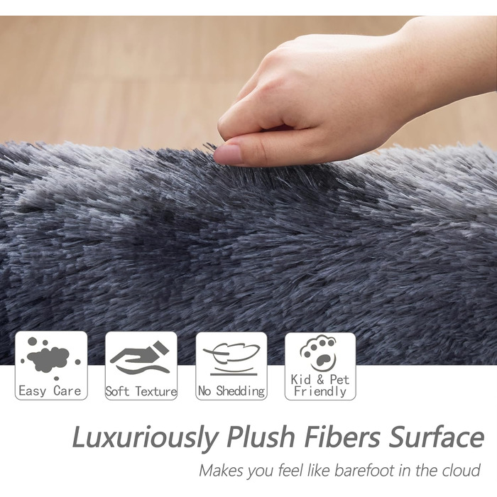 Пухнастий килим для вітальні та спальні 160x230 см. Антиковзаюча поверхня, для дітей. Темно-сірий килим Hochflor.