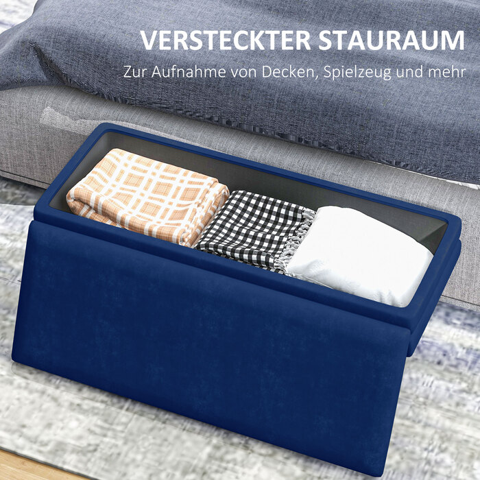 HOMCOM Bench, Upholstered Bench with Storage, Velvet-Look, Bed Bench with Steel Legs, Shoe Bench, Storage Bench for Living Room, Bedroom, Blue, 79.5 x 37.5 x 43 cm | Aosom